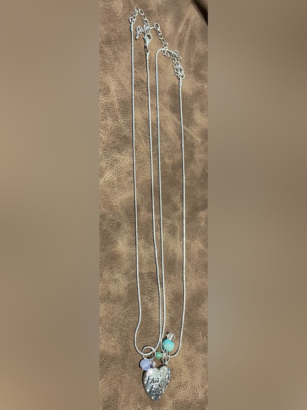 Silver Dual Half Heart “Friends Forever” Necklaces with Pastel Beads